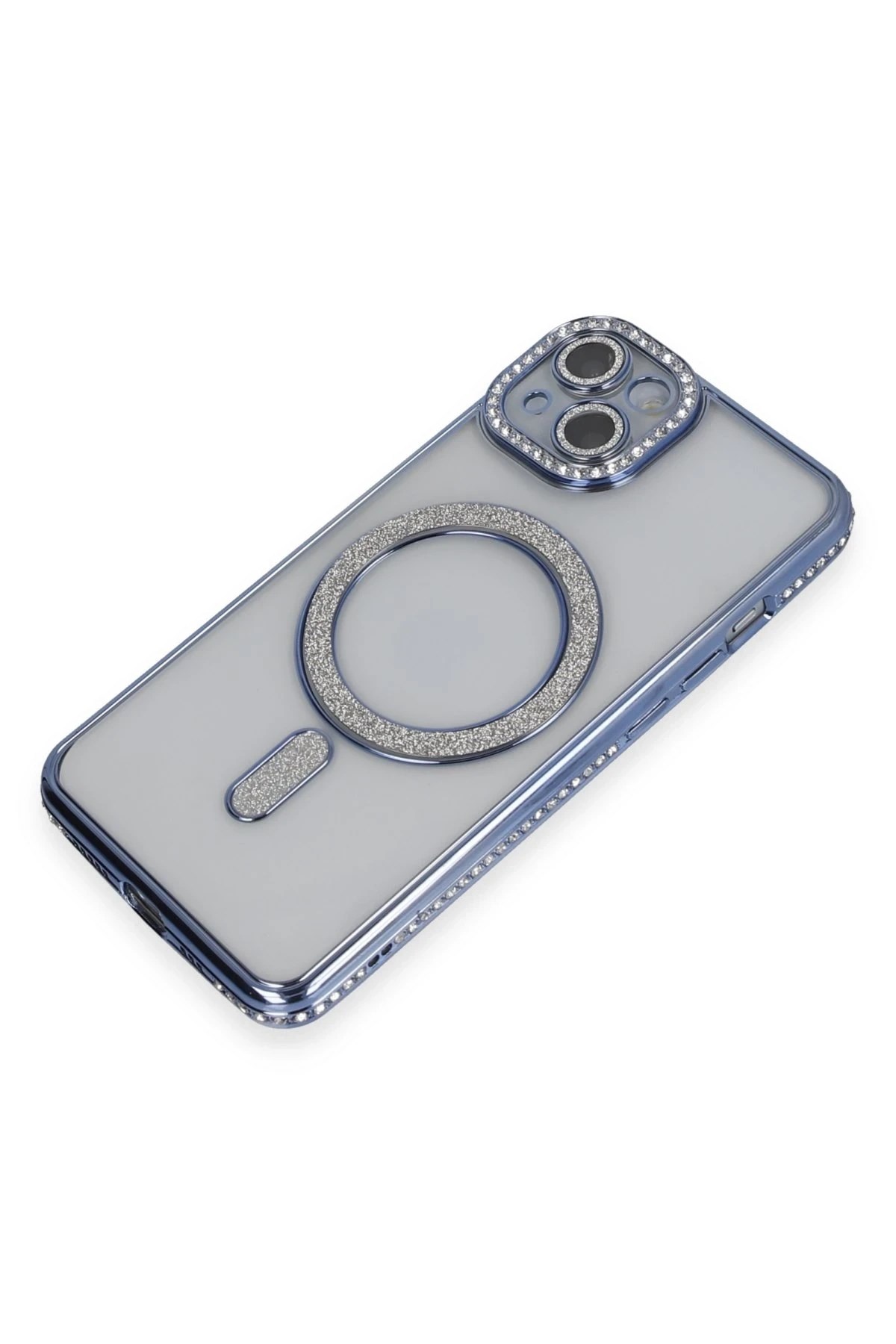 Mey İthalat®  iPhone 13 Kılıf Joke Simli Magneticsafe Kılıf - Mavi
