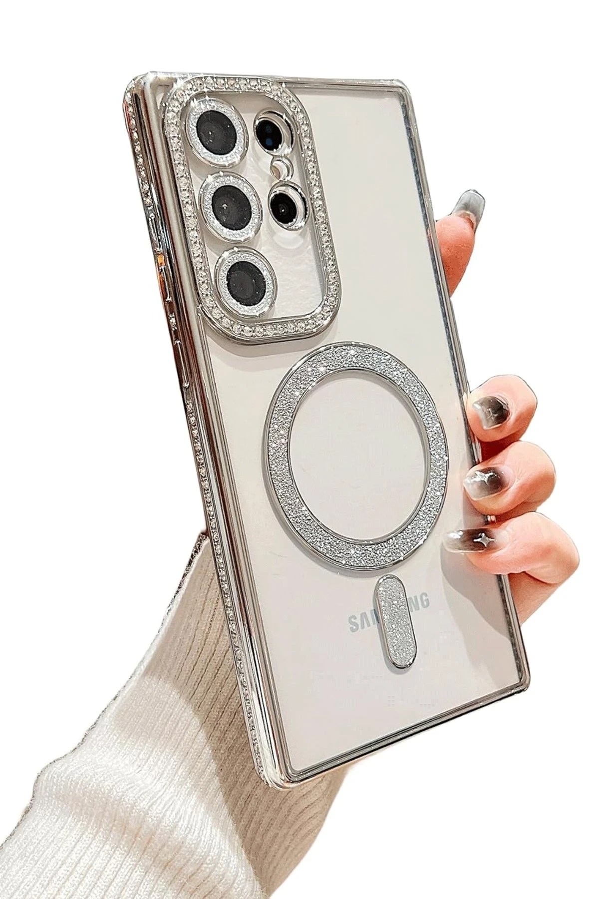 Mey İthalat®  Samsung Galaxy S24 Ultra Kılıf Joke Simli Magneticsafe Kılıf - Mavi