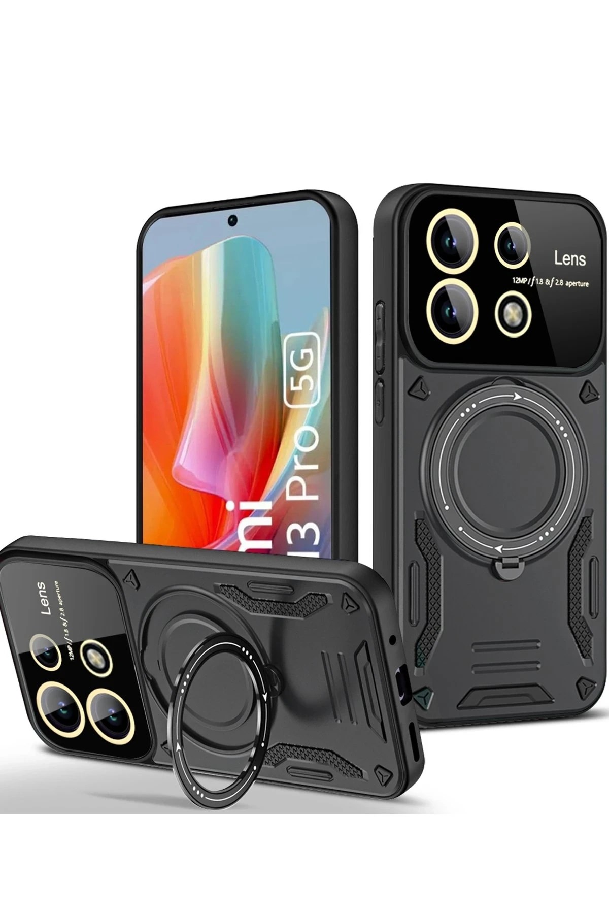 Mey İthalat®   Redmi Note 13 Pro 5G Kılıf Joy Lens Standlı Kapak - Siyah