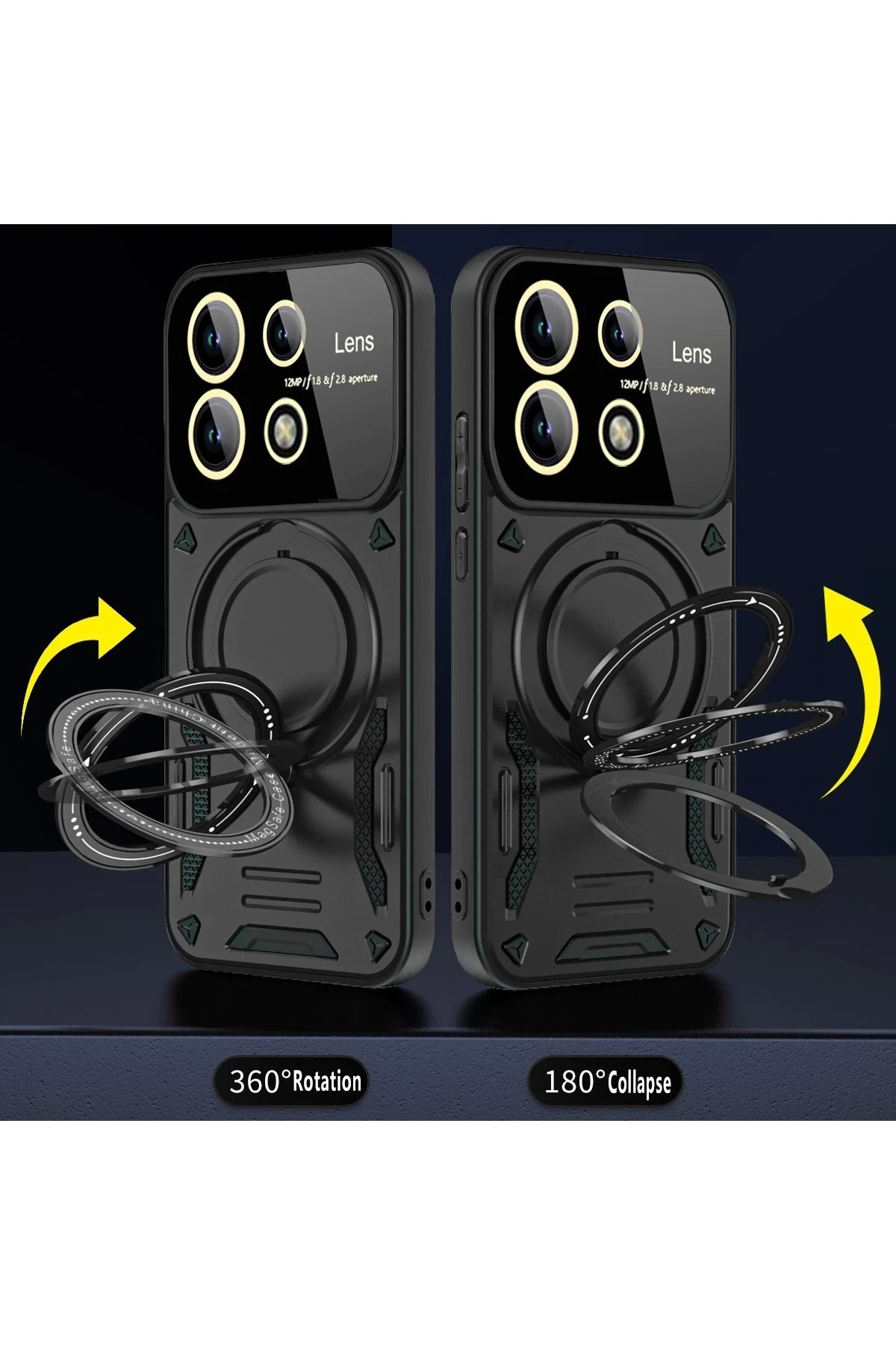 Mey İthalat®   Redmi Note 13 Pro 5G Kılıf Joy Lens Standlı Kapak - Lacivert