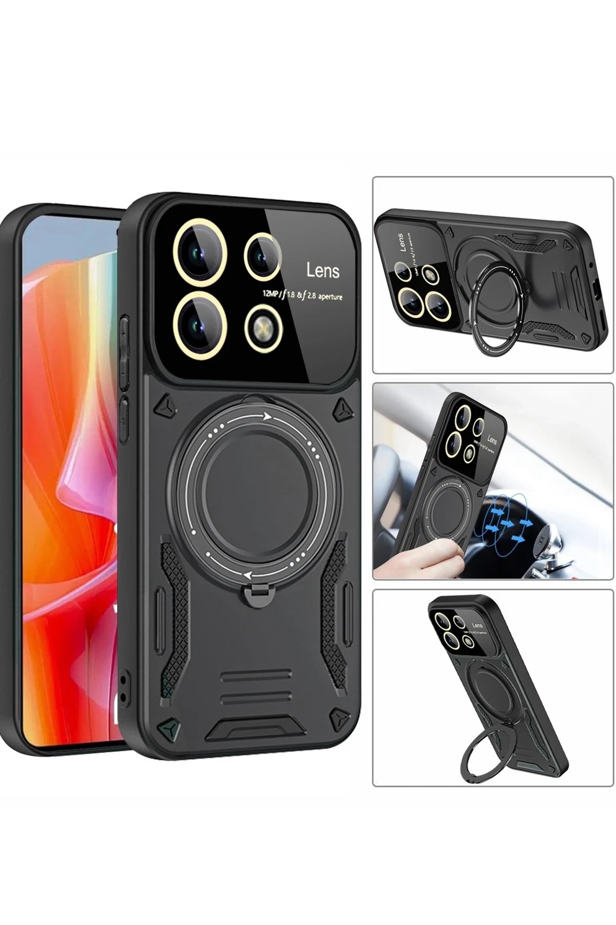 Mey İthalat®   Redmi Note 13 Pro 5G Kılıf Joy Lens Standlı Kapak - Mor