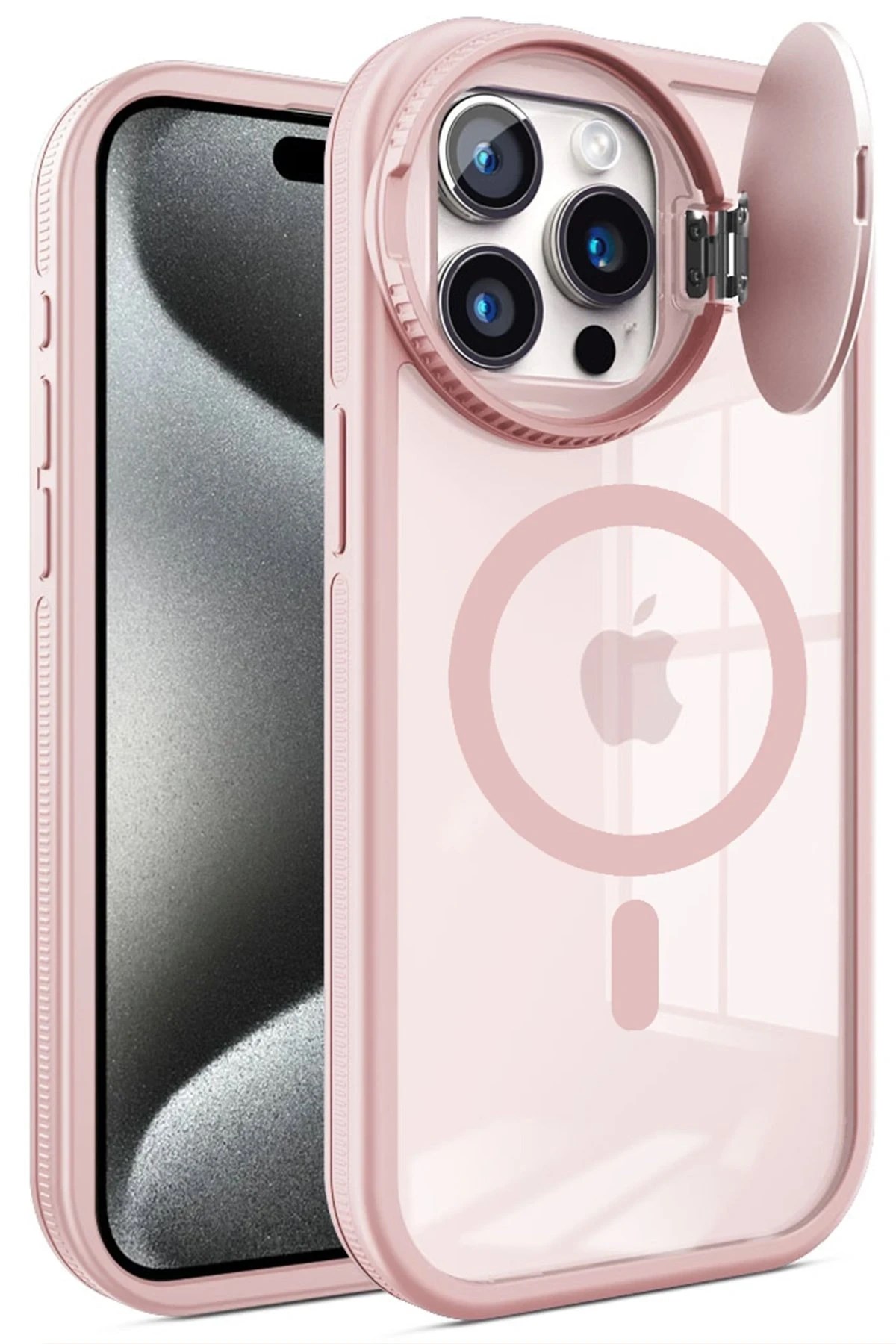 Mey İthalat®  iPhone 15 Pro Kılıf Teleskop Lens Magsafe Silikon Kapak - Pembe
