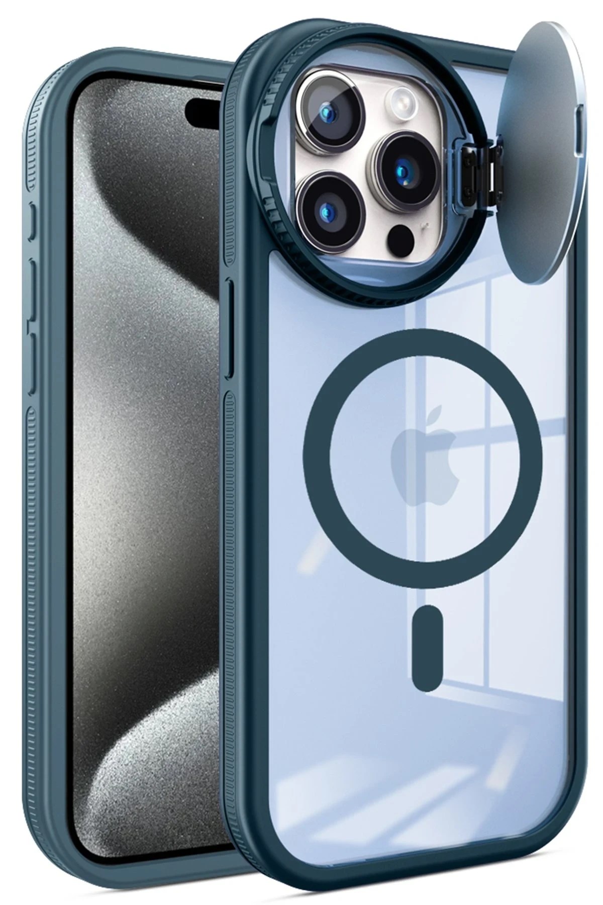 Mey İthalat®  iPhone 15 Pro Max Kılıf Teleskop Lens Magsafe Silikon Kapak - Lacivert