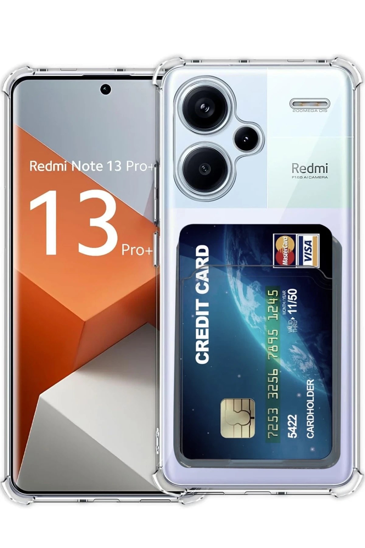 Mey İthalat®   Redmi Note 13 Pro Plus Kılıf Kart Şeffaf Silikon - Şeffaf
