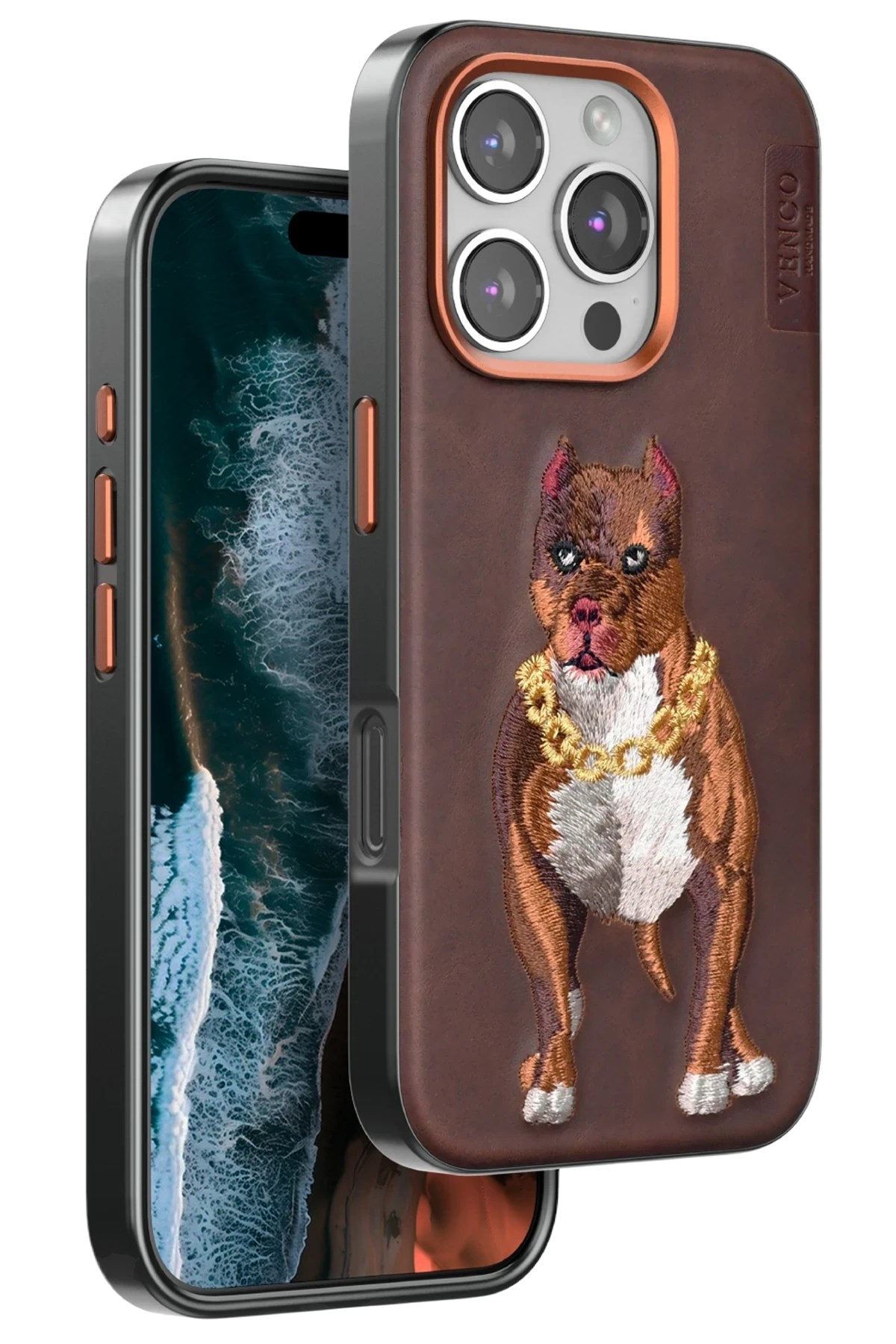 Mey İthalat®  iPhone 16 Pro Perma Desenli Kapak - Kahverengi