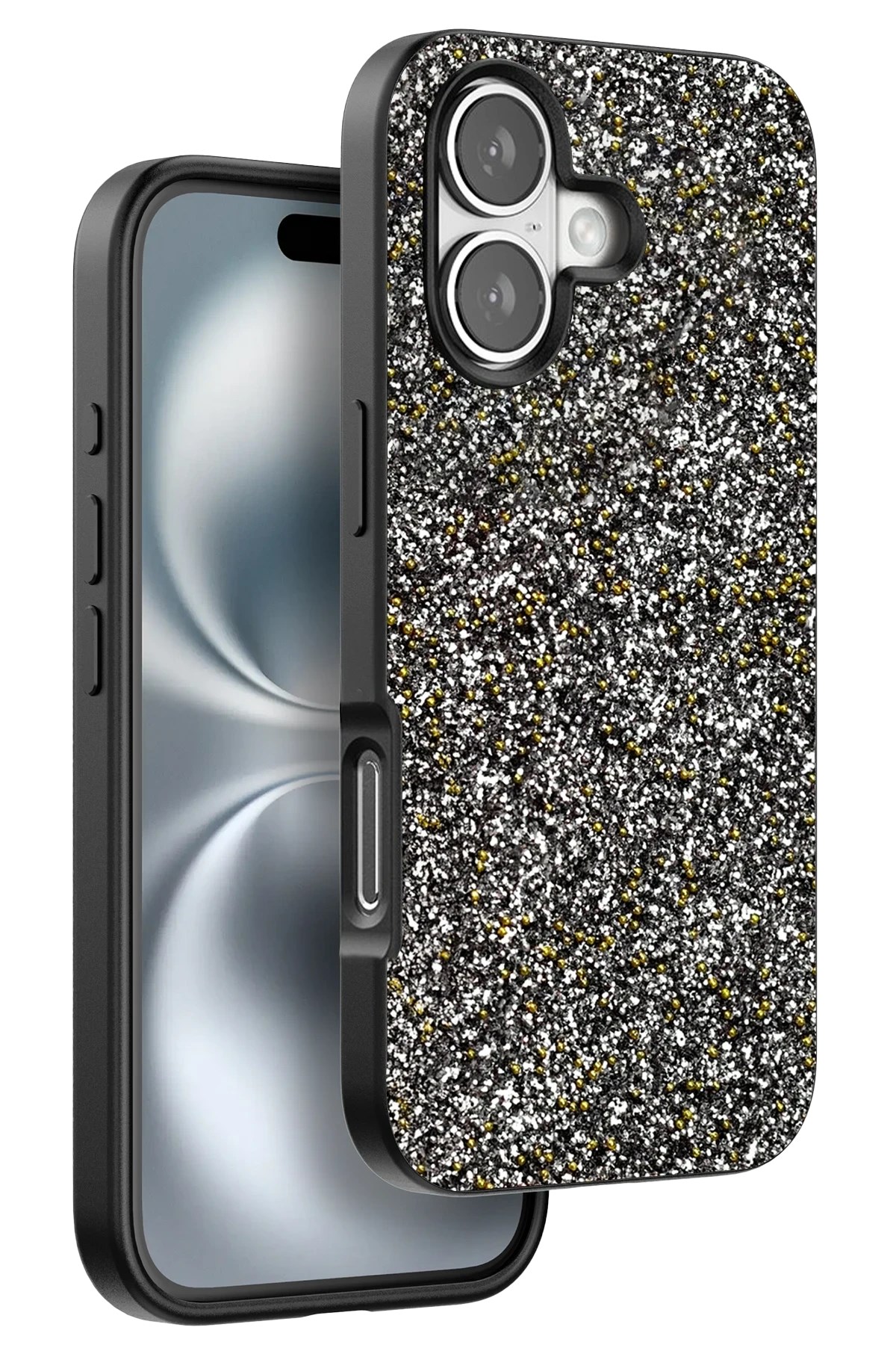 Mey İthalat®  iPhone 16 Plus Bright Simli Kapak - Gümüş