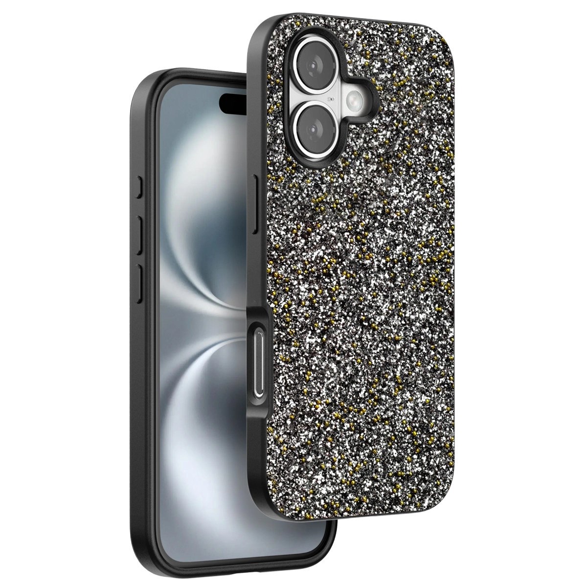 Mey İthalat®  iPhone 16 Plus Bright Simli Kapak - Gümüş