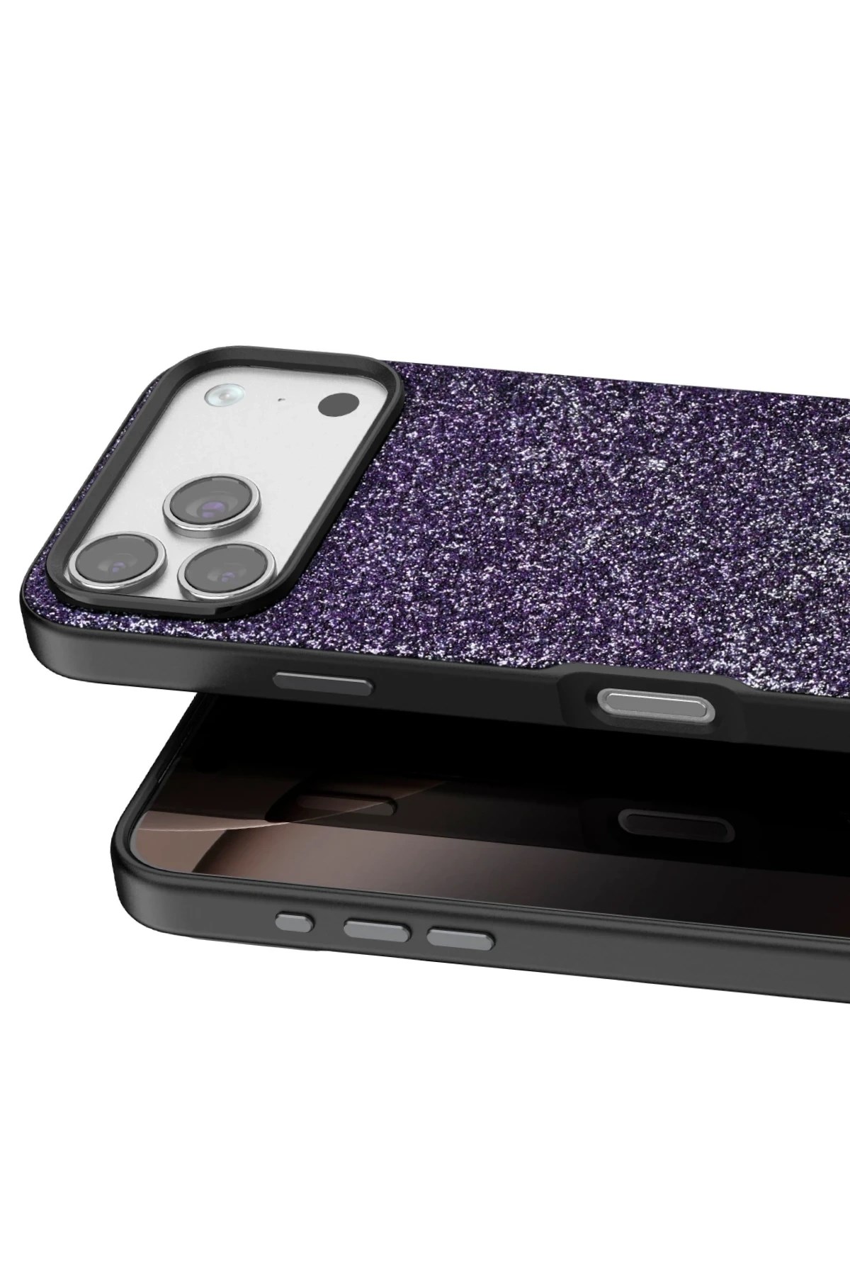 Mey İthalat®   iPhone 17 Pro Bright Simli Kapak - Derin Mor
