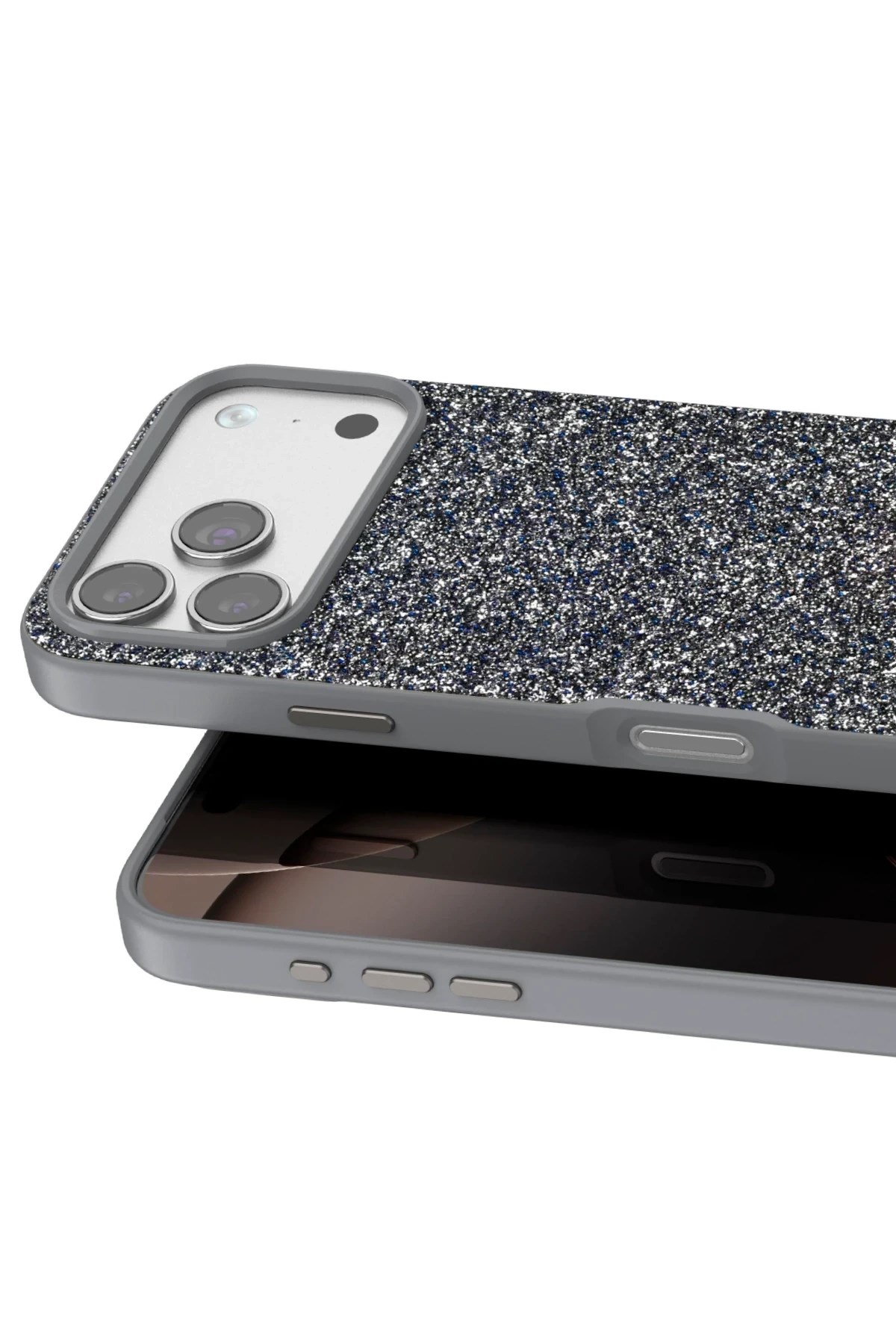 Mey İthalat®   iPhone 17 Pro Max Bright Simli Kapak - Gümüş