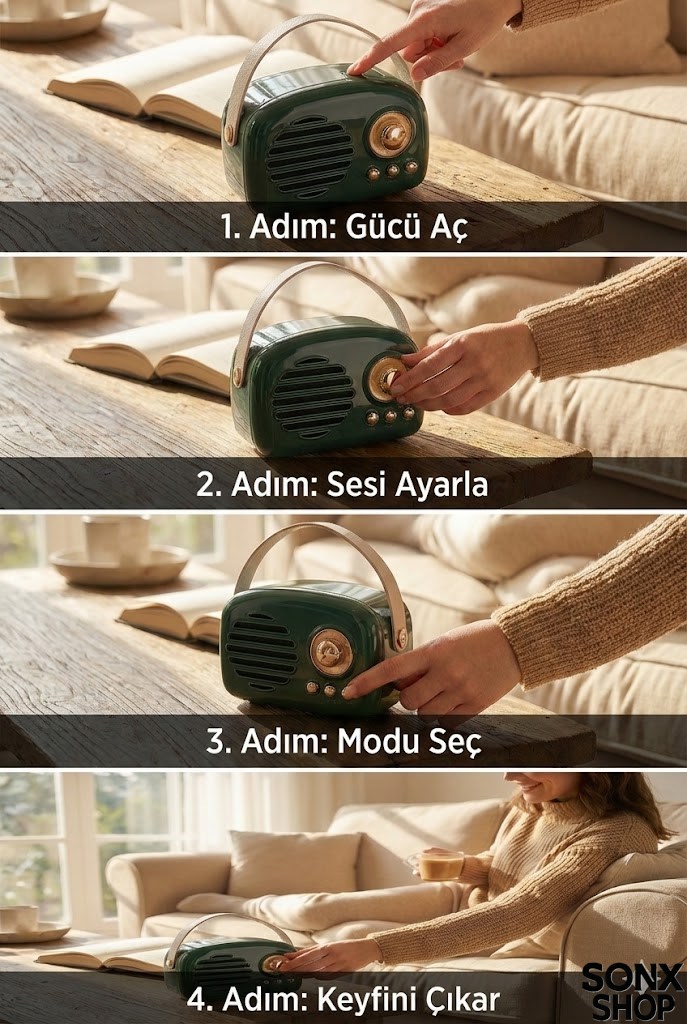 SONX Nostaljik Retro Bluetooth  - FM Radyo, USB ve Bluetooth Kablosuz Hoparlör