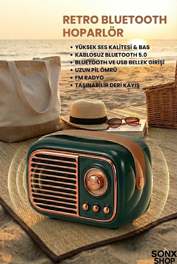 SONX Nostaljik Retro Bluetooth  - FM Radyo, USB ve Bluetooth Kablosuz Hoparlör