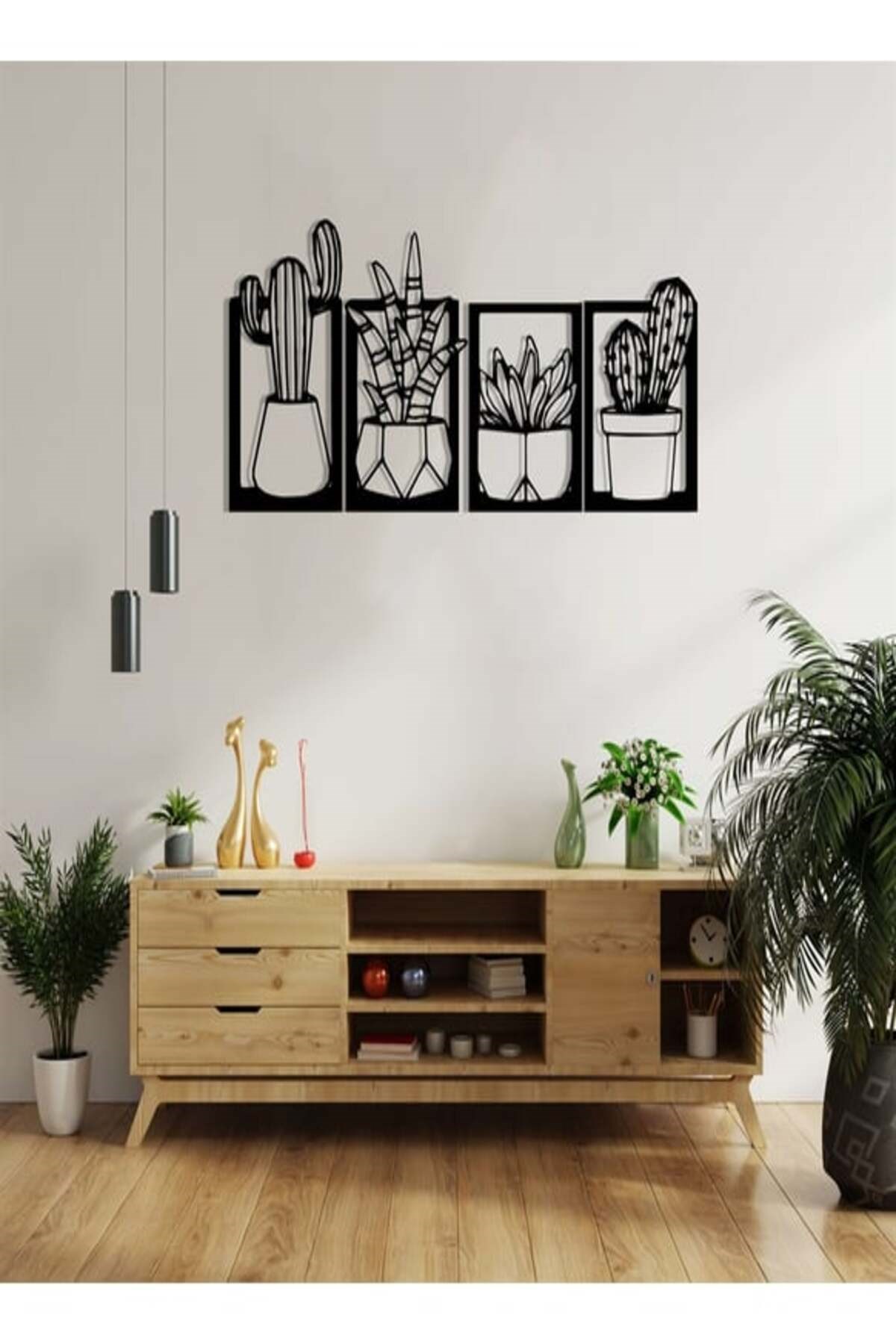 Kaktüs Çerçeve Serisi – Ahşap Duvar Dekoru (4’lü Set)
