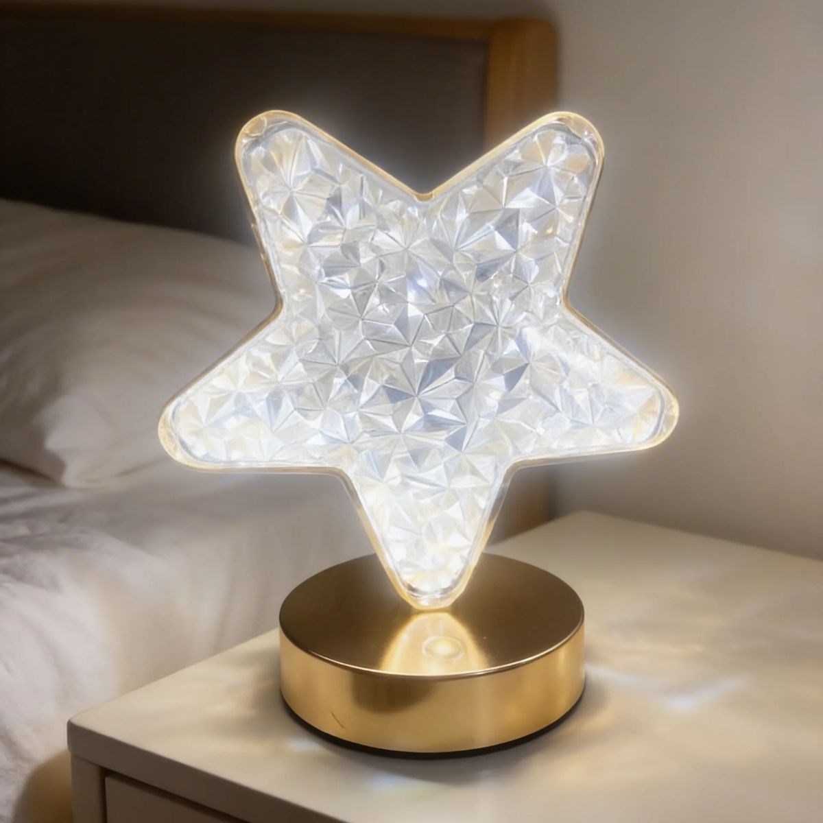 BUFFER® Yıldız Model Kristal LED Masa Lambası – Dokunmatik, 3 Renk Işık Modlu, Şarjlı Mini Dekoratif Gece Lambası