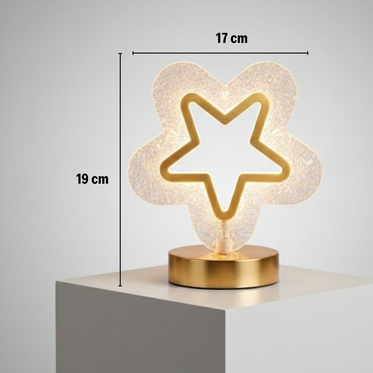 BUFFER® İçi Boş Yıldız Şeklinde Kristal LED Masa Lambası – Dokunmatik, 3 Renk Işık Modlu, Şarjlı Mini Dekoratif Gece Lambası