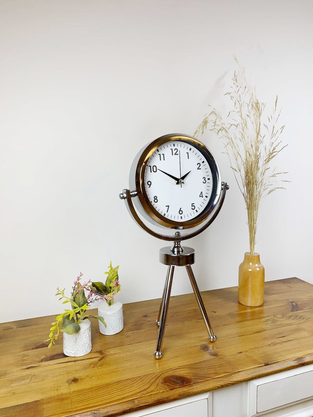 Krom Metal Mini Tripod Lüks Masa Saati 45×26 cm