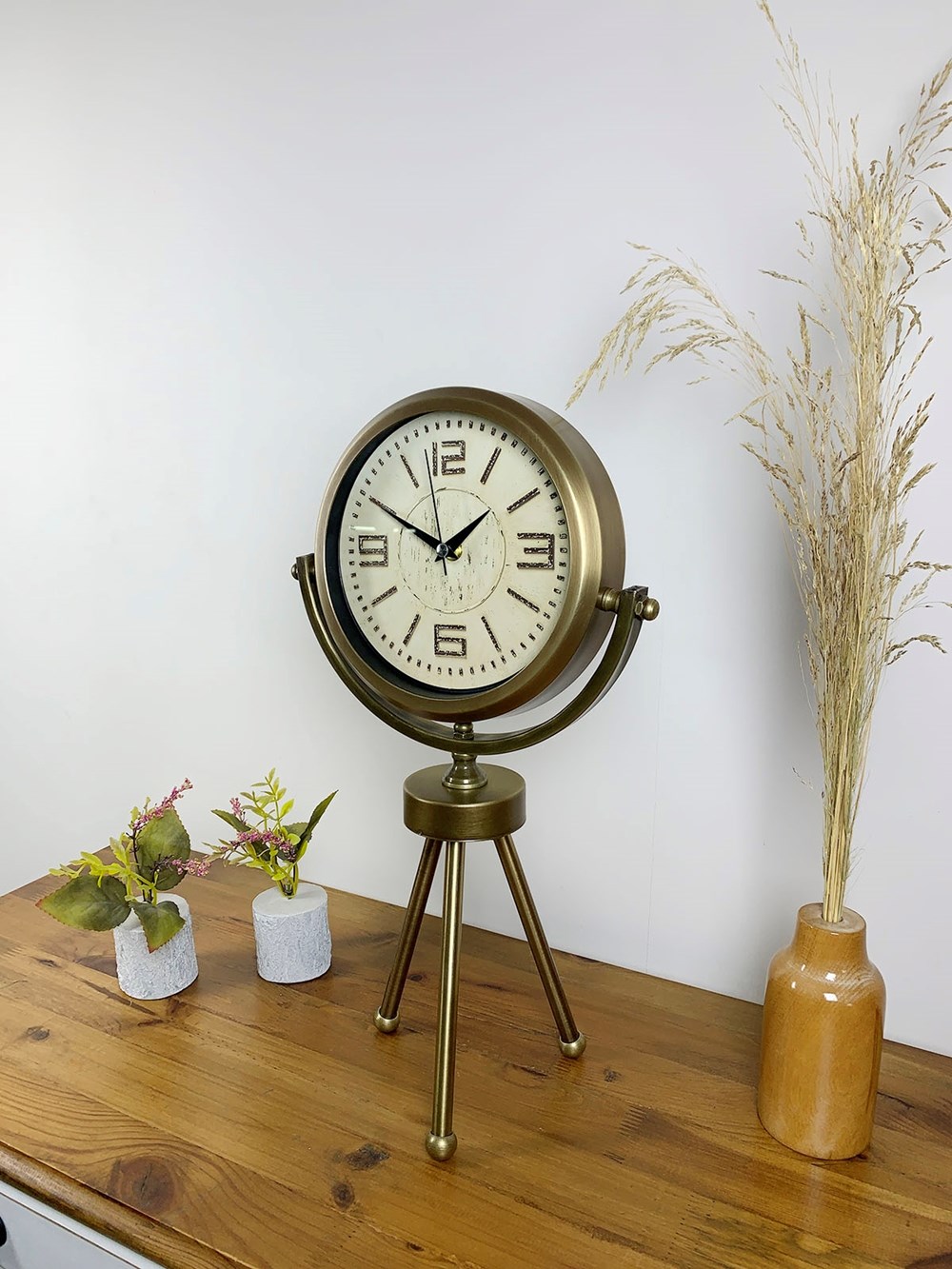 Eskitme Metal Mini Tripod Vintage Masa Saati 45×26 cm
