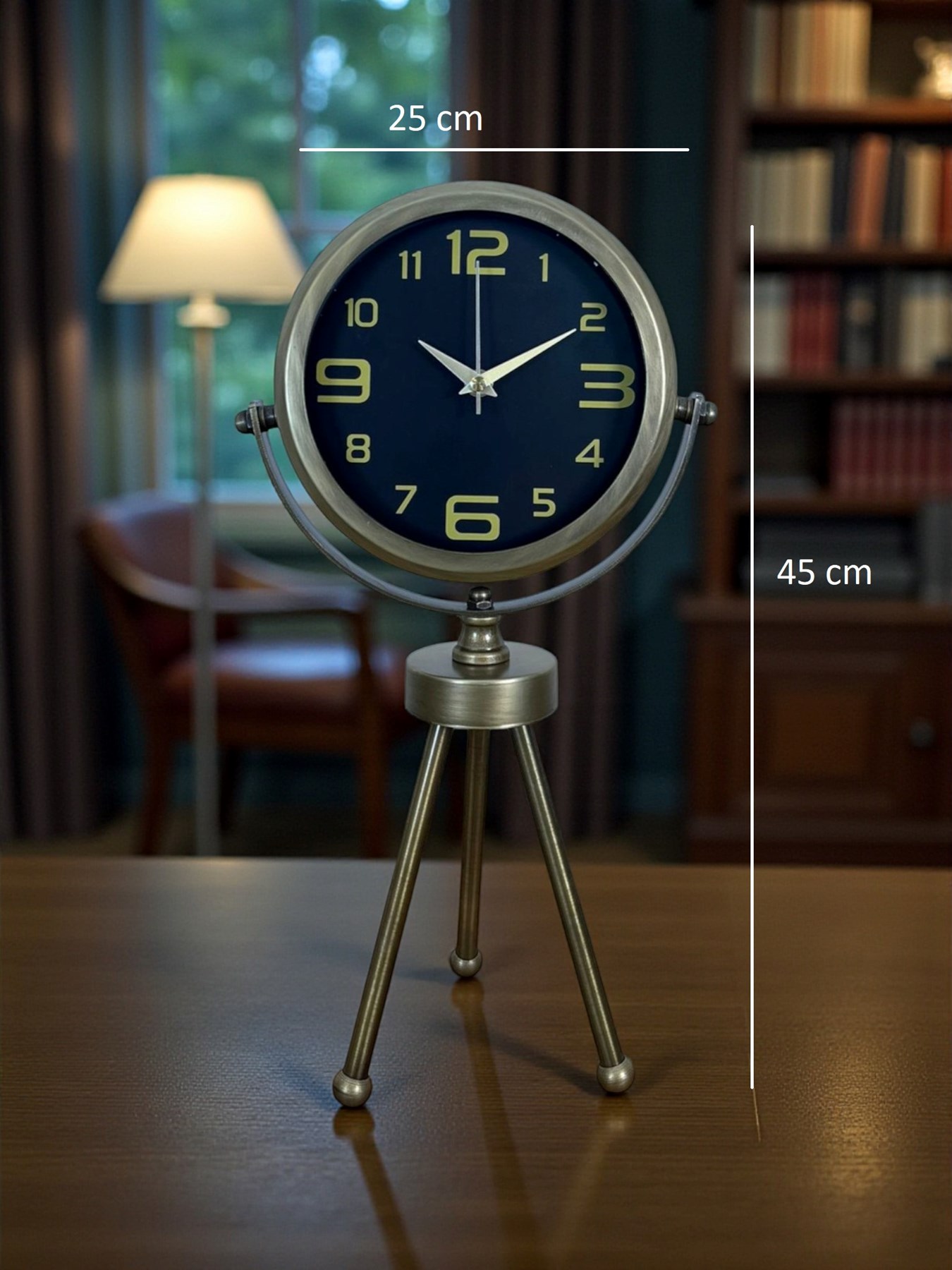 Vintage Tripod Eskitme Metal Üç Ayaklı Masa Saati