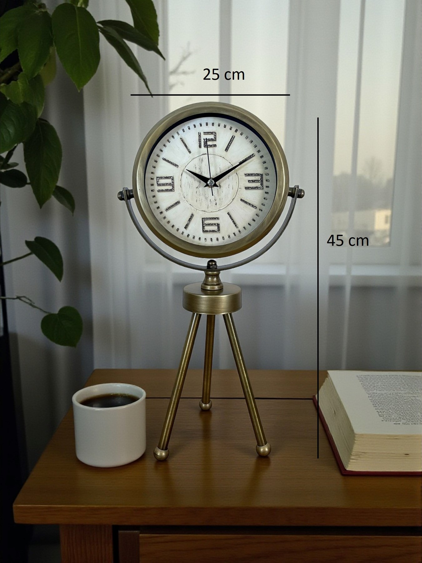 Nostalji Tripod Eskitme Üç Ayaklı Metal Masa Saati