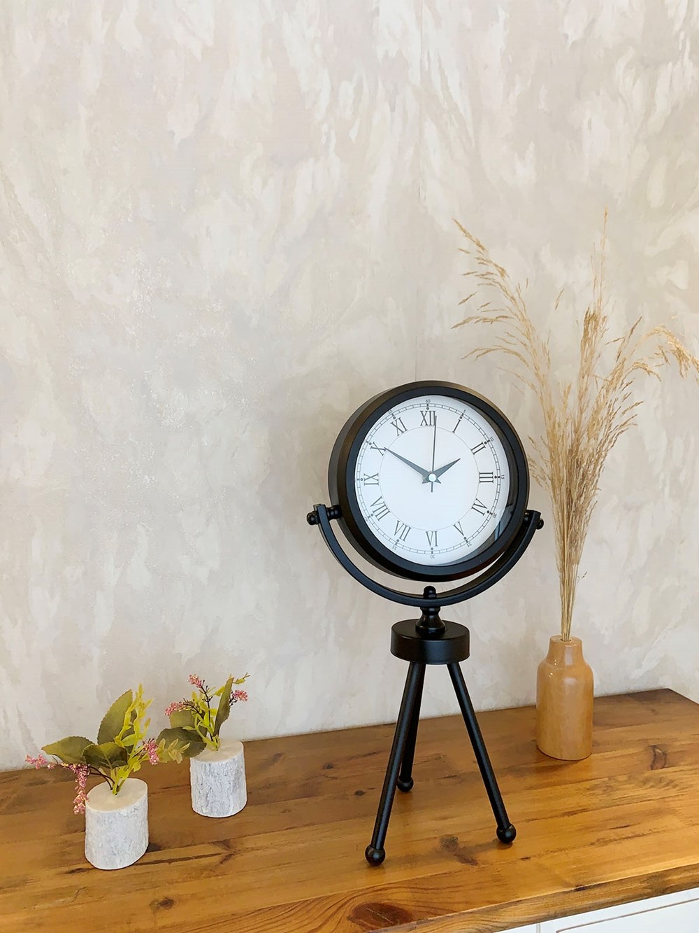 Siyah Metal Mini Tripod Retro Masa Saati 45×26 cm