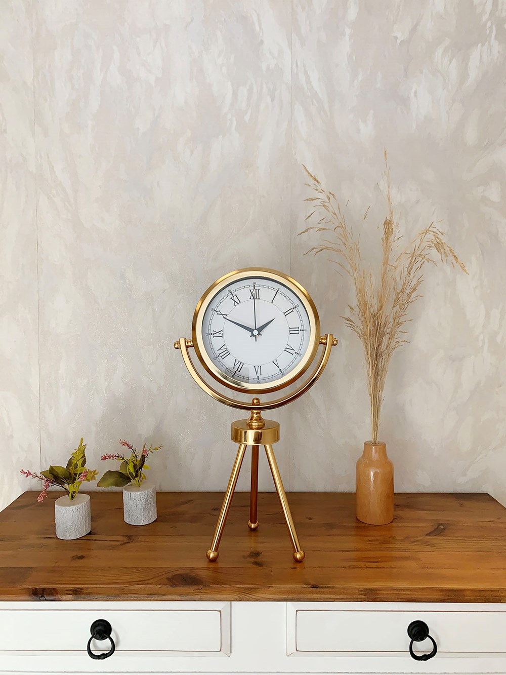 Gold Metal Mini Tripod Retro Masa Saati 45×26 cm