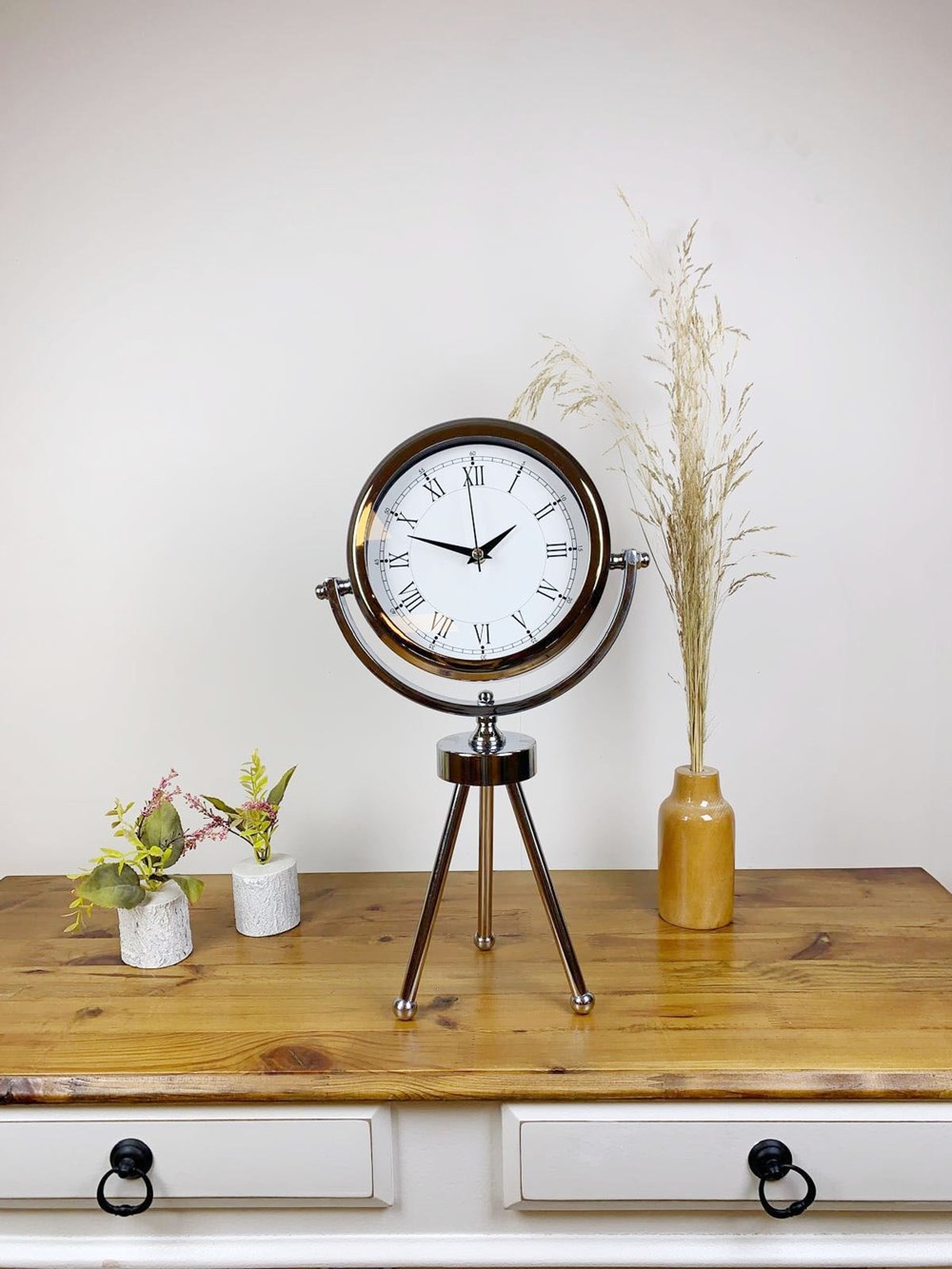 Krom Metal Mini Tripod Retro Masa Saati 45×26 cm