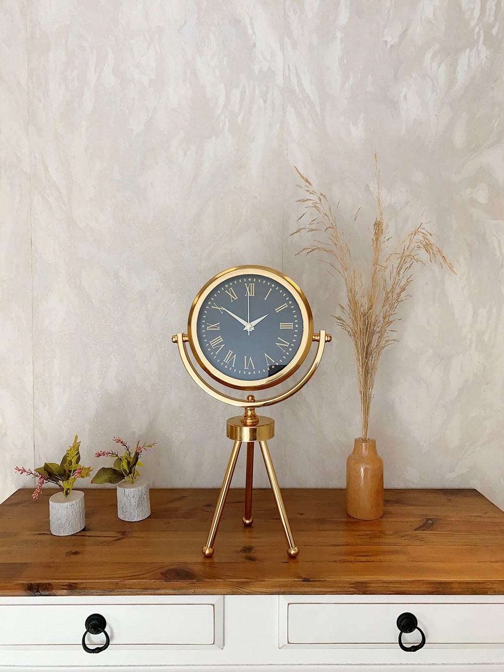 Gold Metal Mini Tripod Sade Masa Saati 45×26 cm