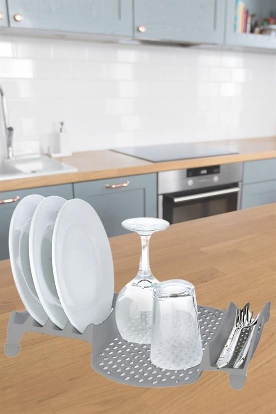 Lavabo Kenarı Fonksiyonel Tezgah Üstü Bardak Tabak Kaşık Kurutmalı Bulaşıklık Tabaklık