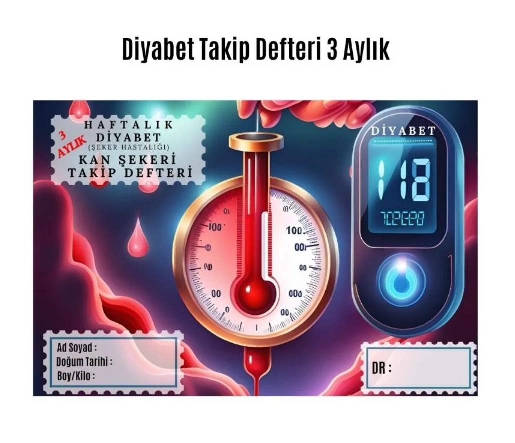 Diyabet Ölçüm Takip Çizelgesi Defteri A Kalite Özel Tasarım 3 Aylık A5