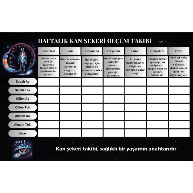 Diyabet Ölçüm Takip Çizelgesi Defteri A Kalite Özel Tasarım 3 Aylık A5 Siyah-beyaz