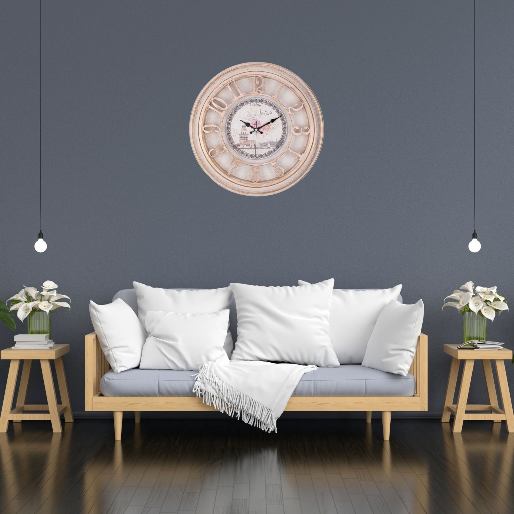 45 Cm Eskitme Çerçeve Kabartma Duvar Saati