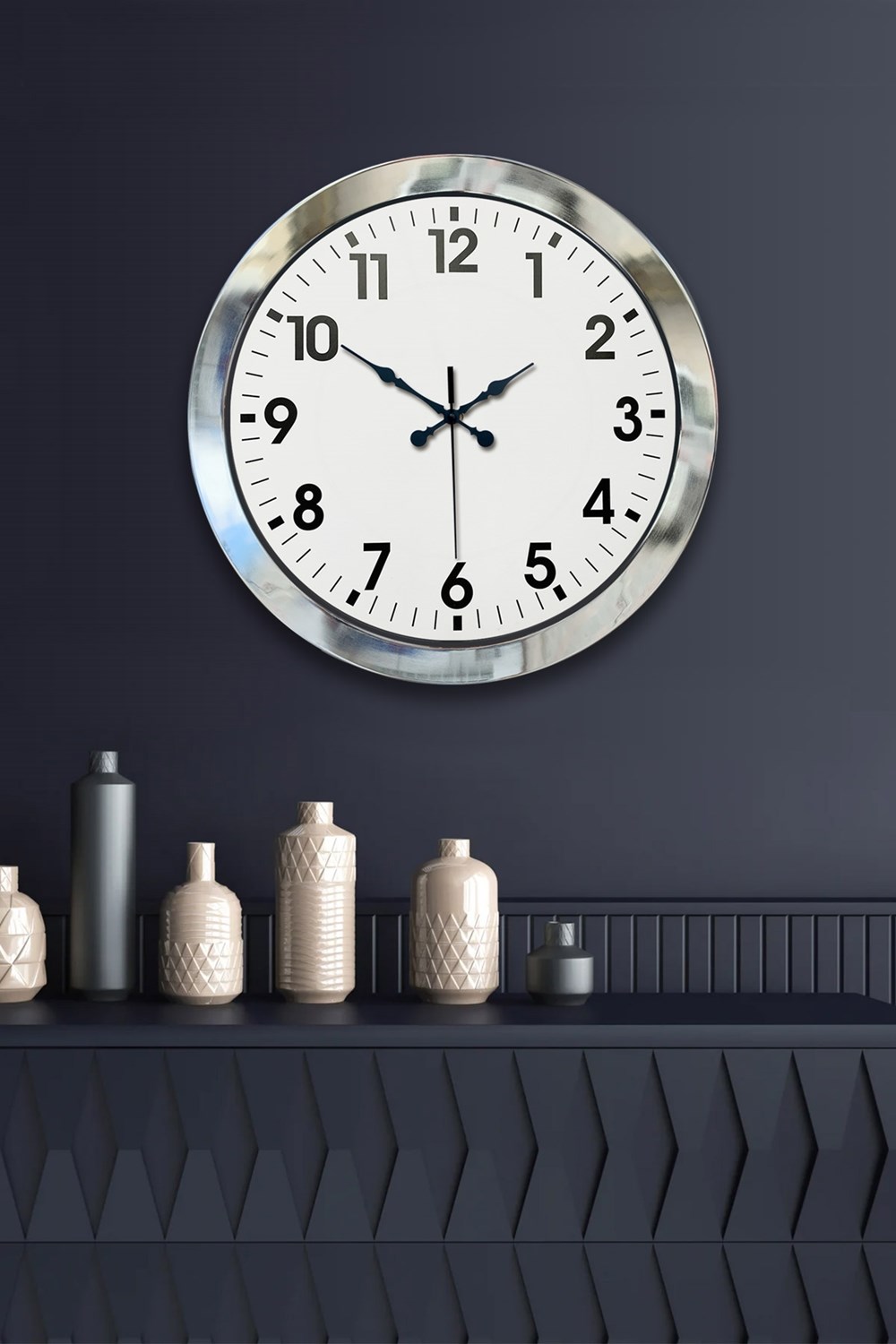 36 cm Krom Metal Standart Duvar Saati
