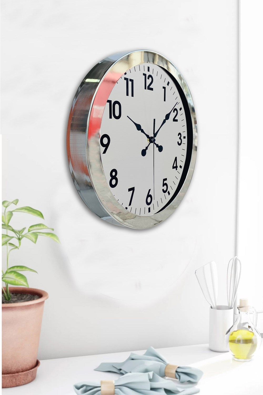 36 cm Krom Metal Standart Duvar Saati