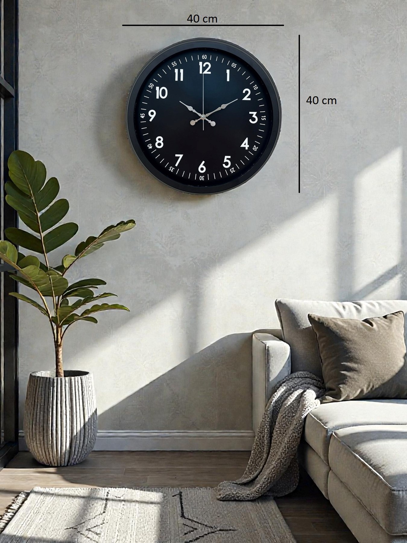 Pure Dark Black 40 Cm Metal Duvar Saati