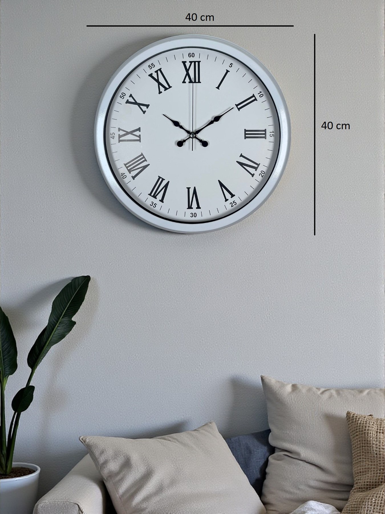 White Prime Roma Rakamlı 40 Cm Metal Duvar Saati