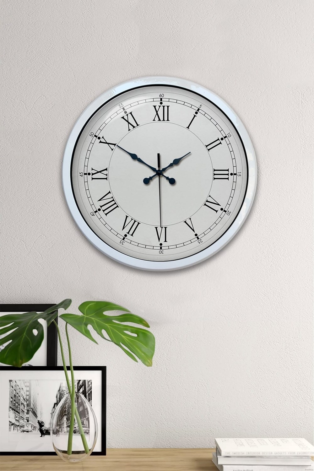 40 cm Beyaz Metal Retro Duvar Saati