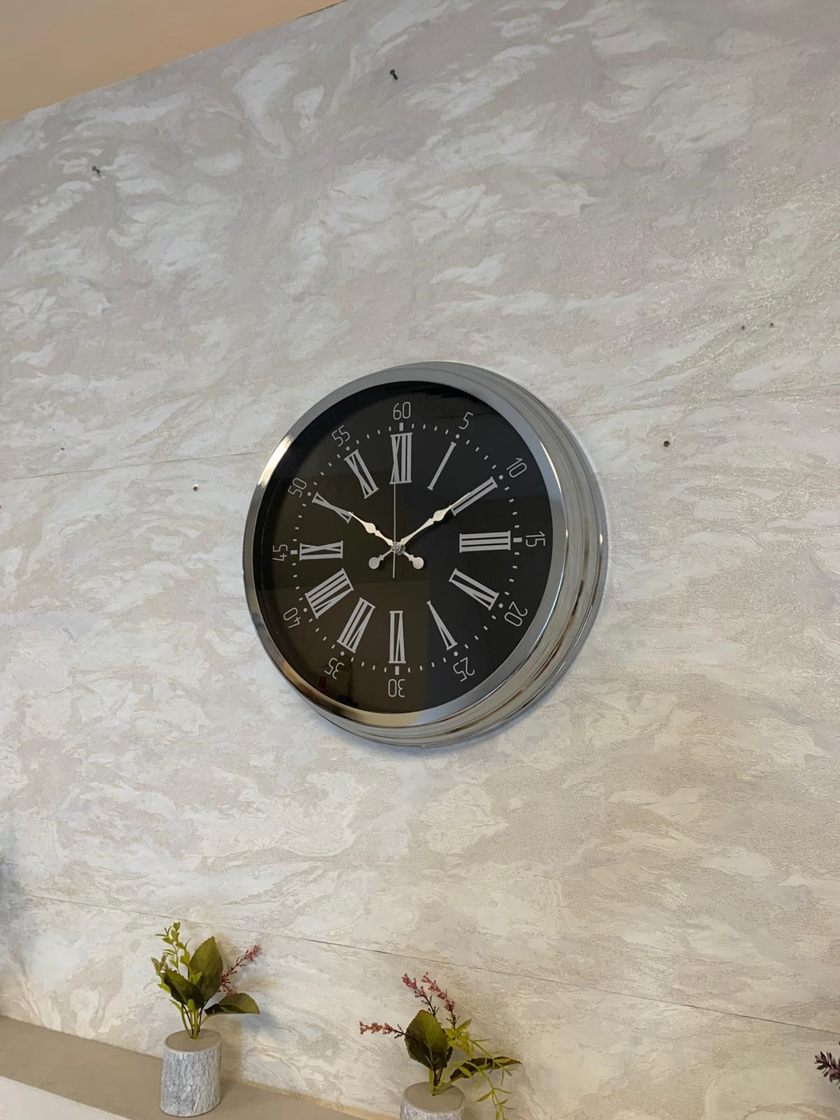 Dark Elegance 40 Cm Metal Krom Duvar Saati