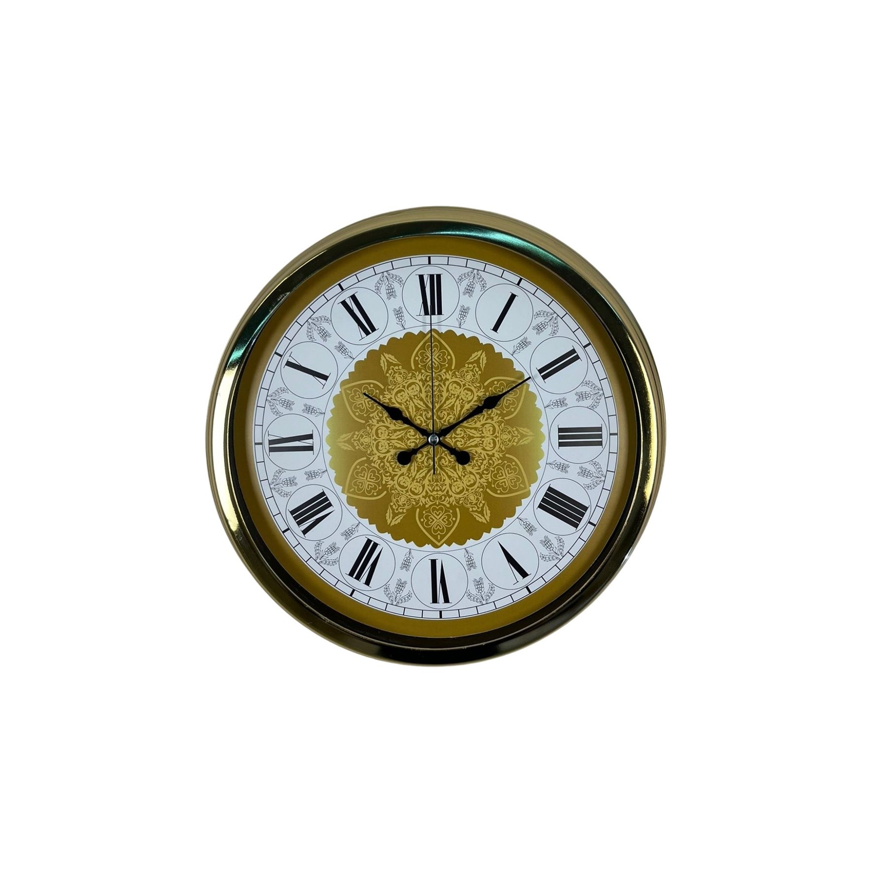 Gold Motifli 40 Cm Metal Duvar Saati