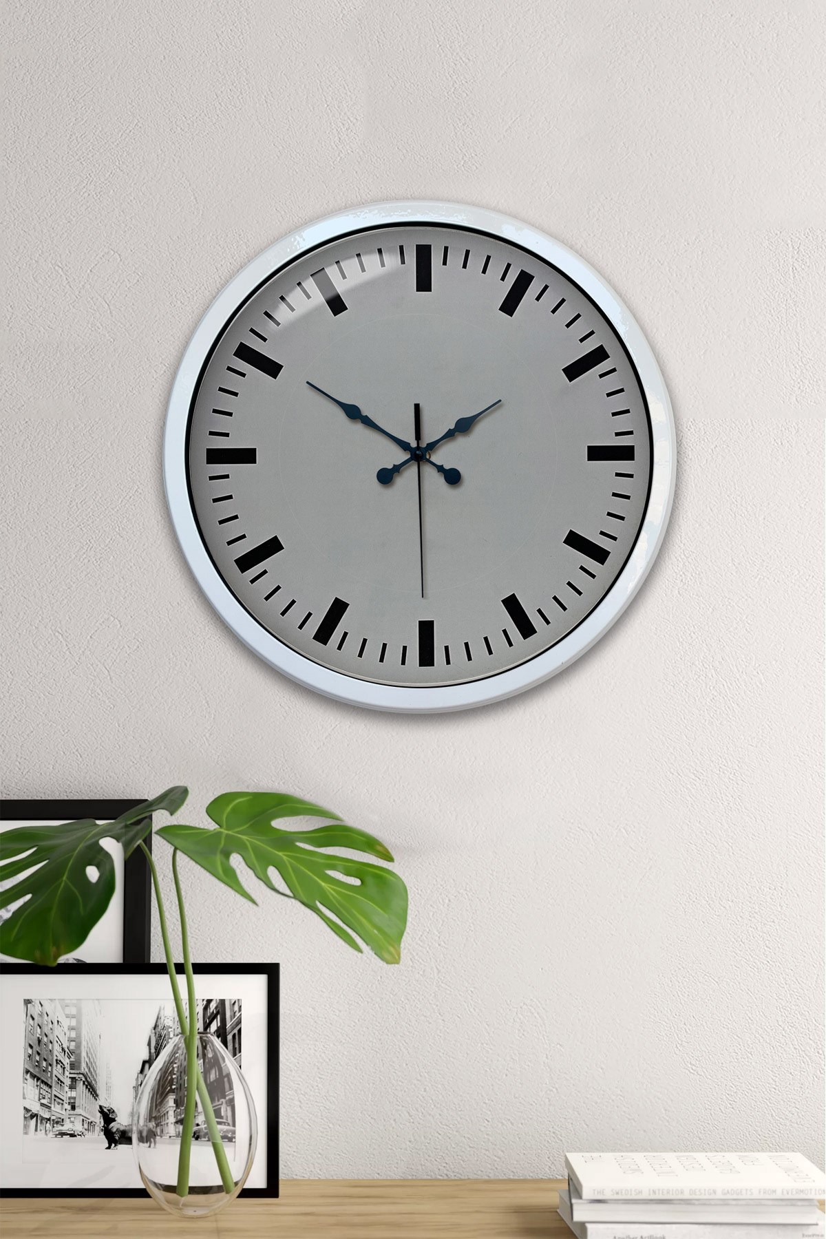 40 Cm Metal  Beyaz Modern Duvar Saati