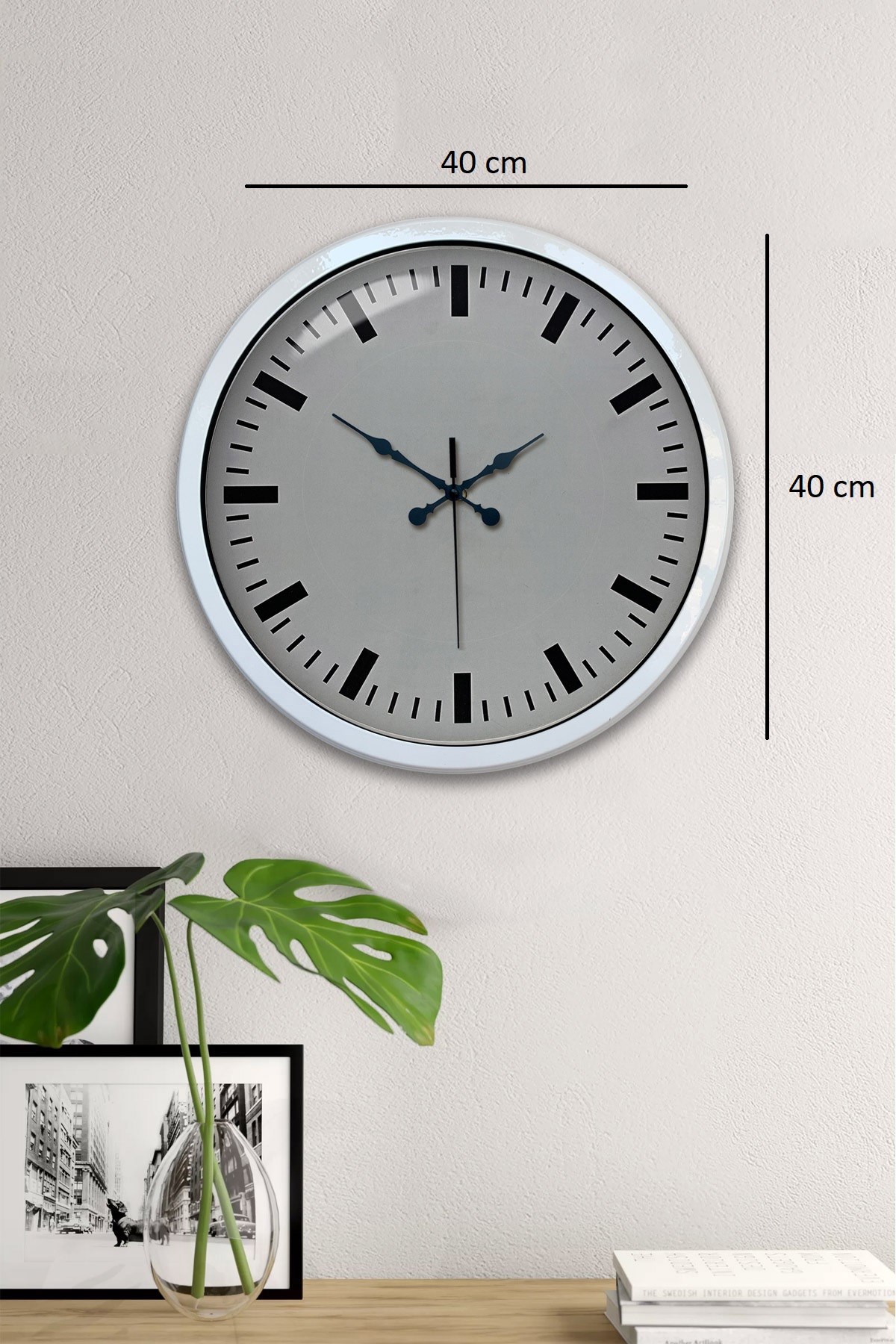 40 Cm Metal  Beyaz Modern Duvar Saati