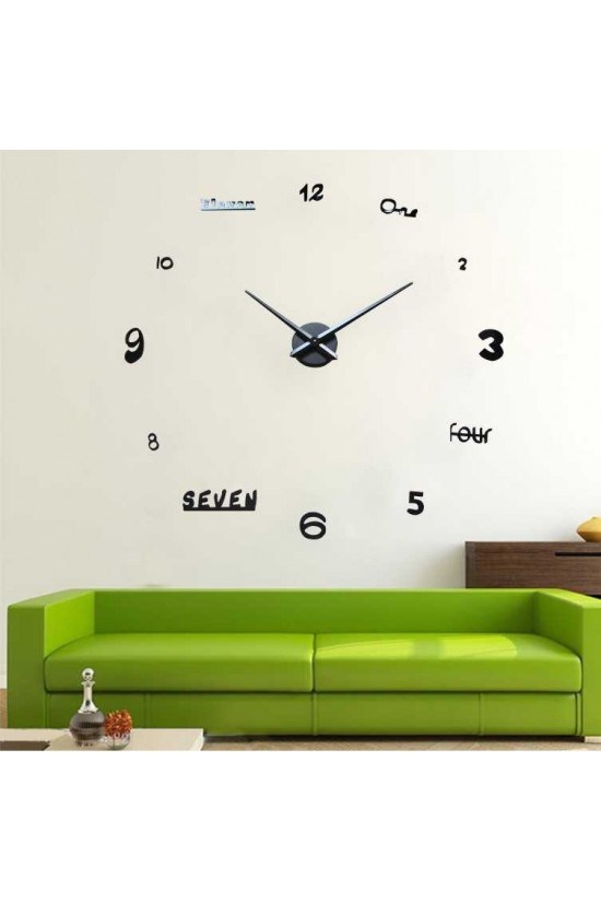 Modern Siyah Karışık Rakamlı DIY Duvar Saati