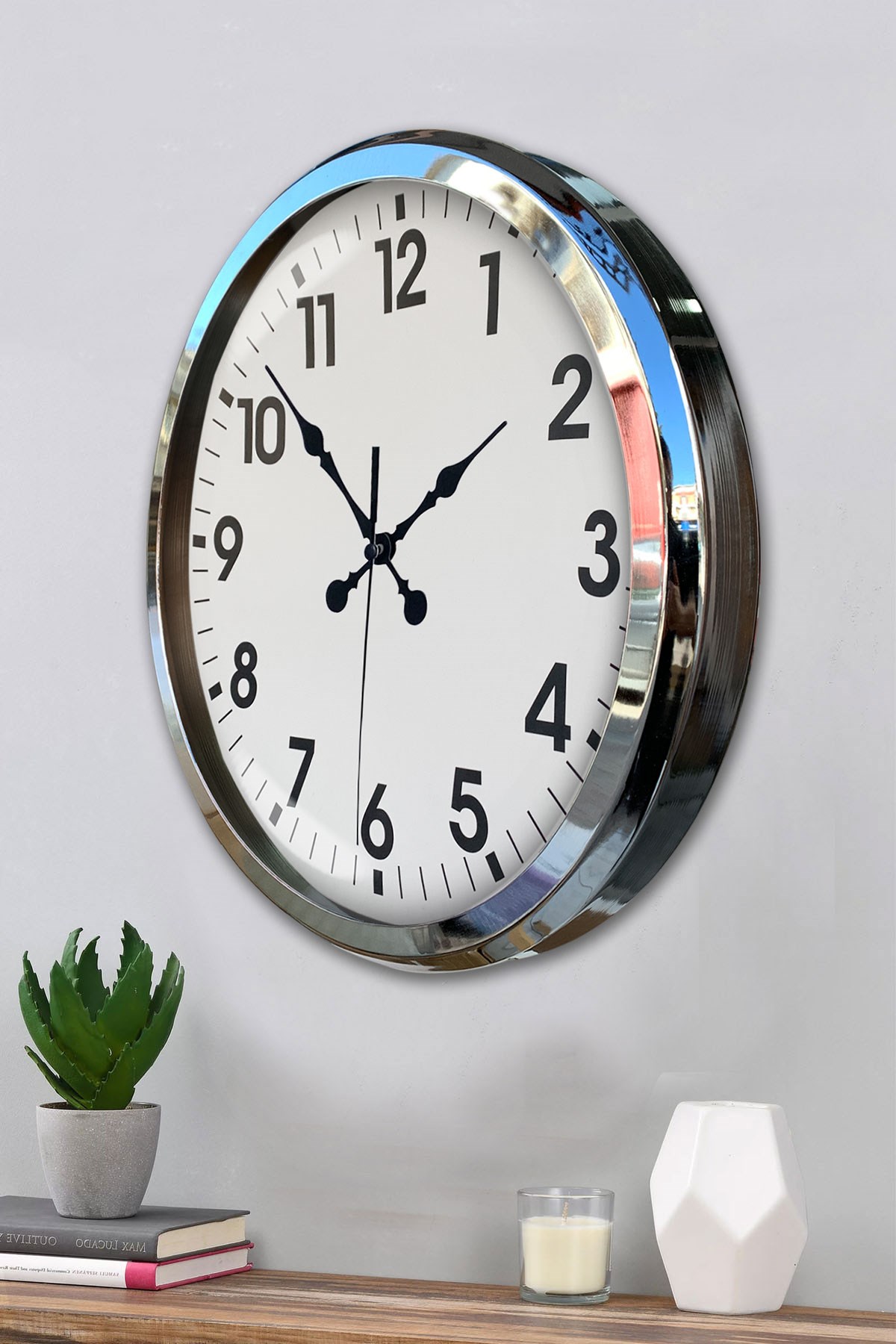 Krom Şıklık 52 Cm Metal Modern Duvar Saat