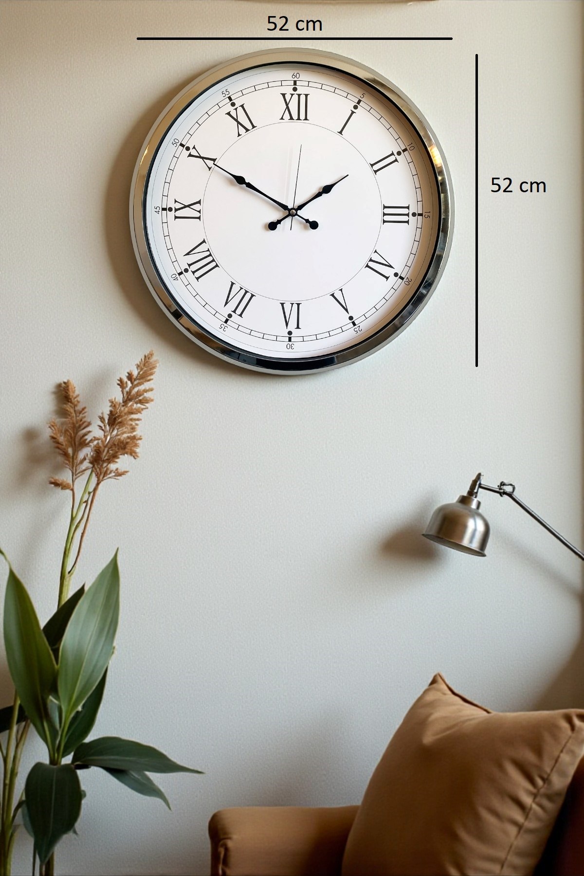 Roma Zarafeti Krom 52 Cm Metal Duvar Saati