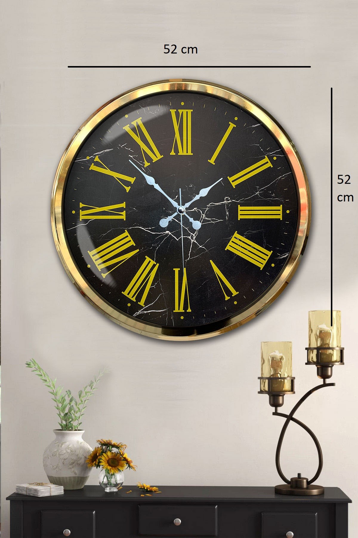 Black Marble Gold 52 Cm Metal Duvar Saati