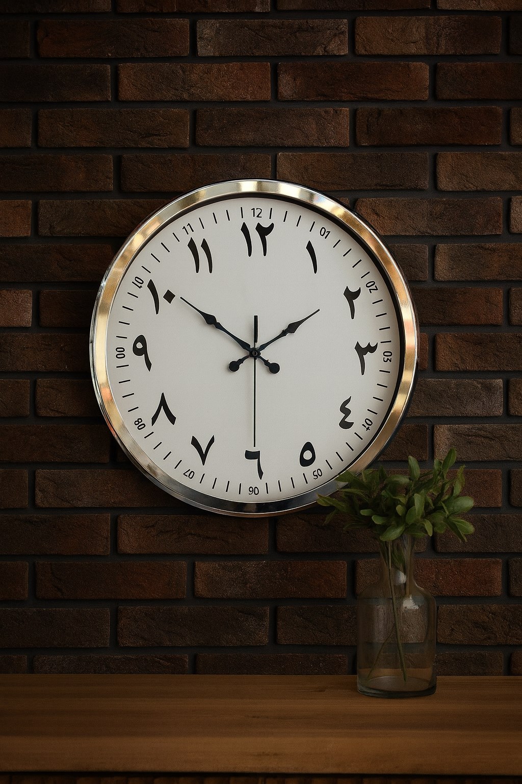 Arapça Rakamlı Krom 52 Cm Metal Duvar Saati
