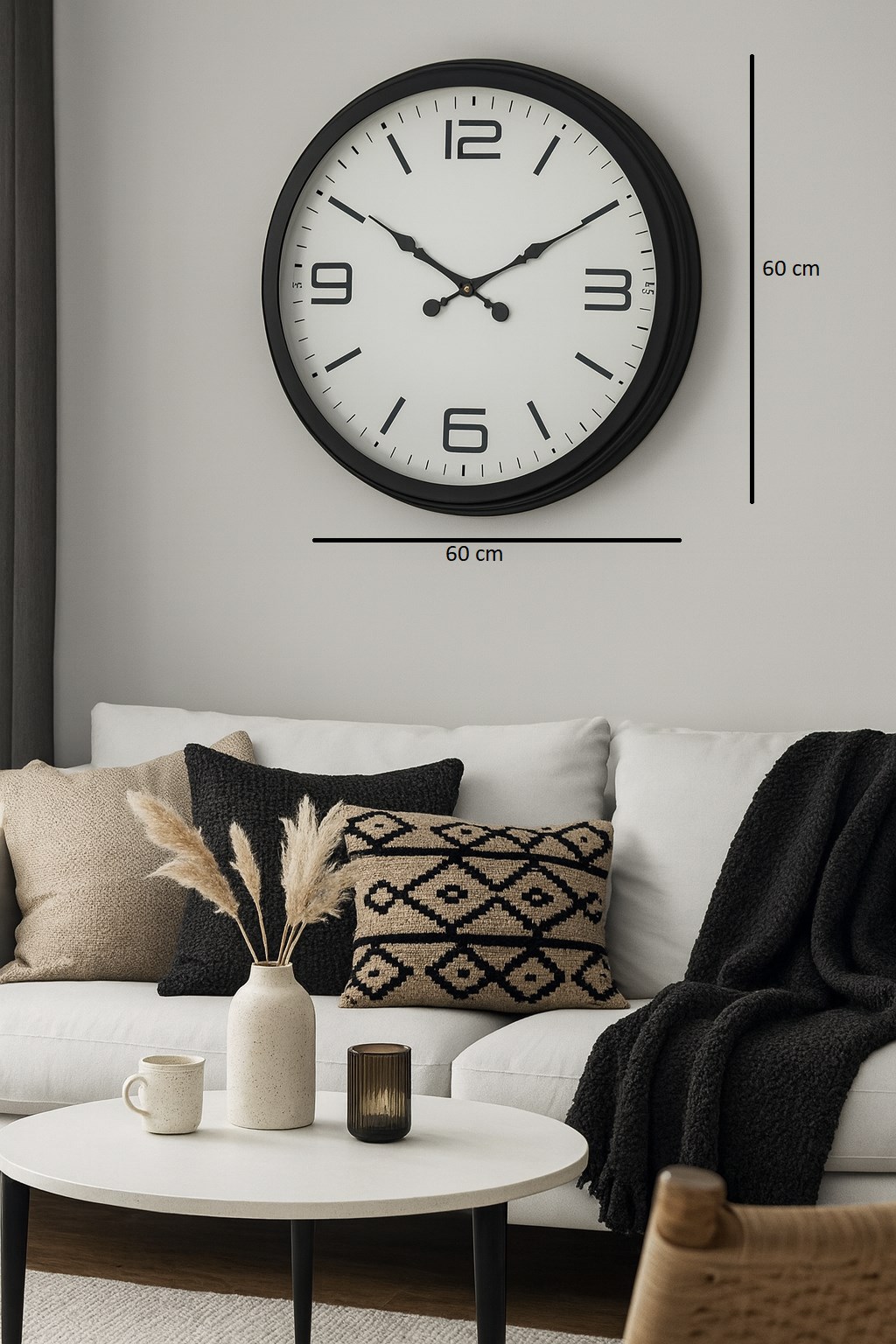 60 cm Siyah Metal Dizayn Duvar Saati