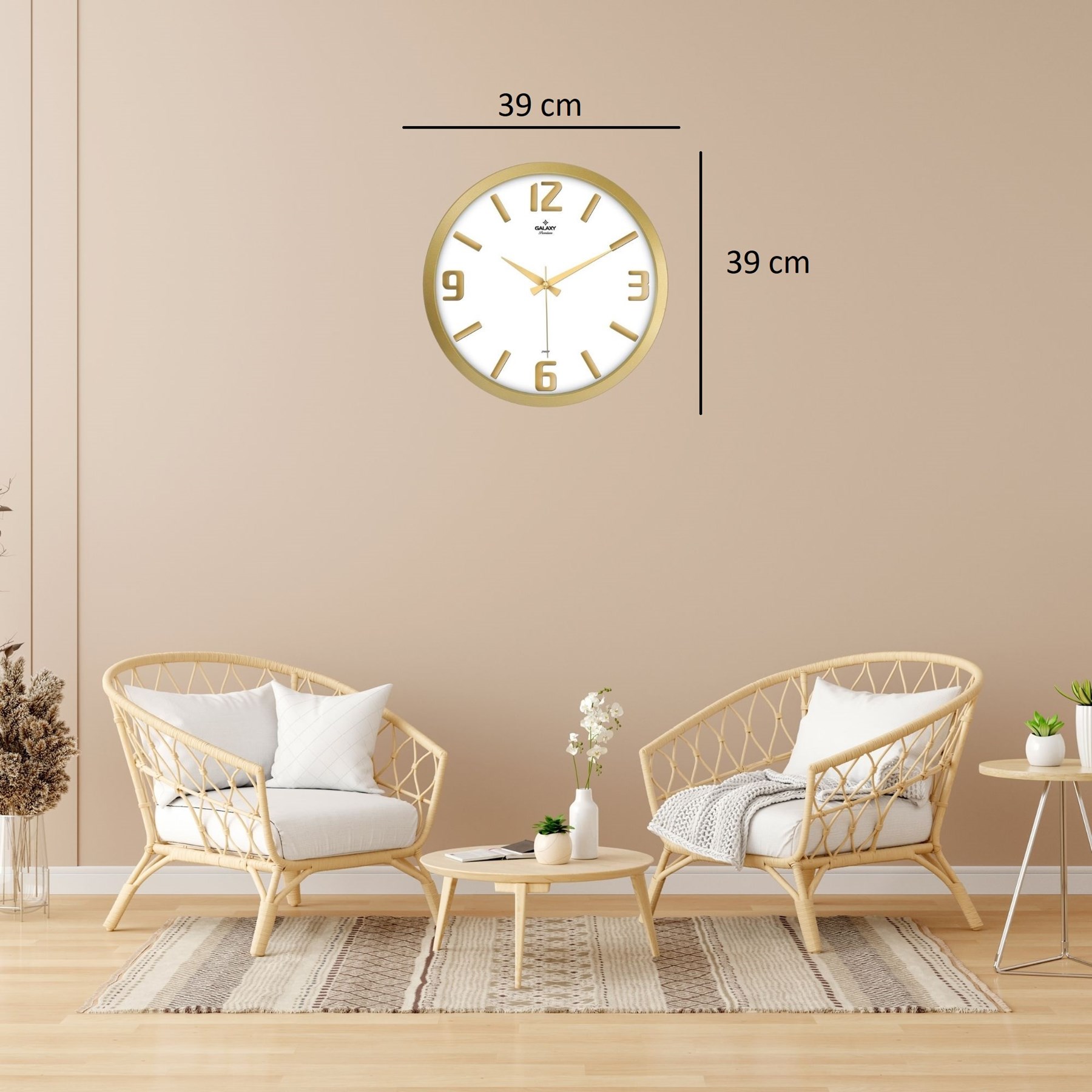 Gold 39 Cm Kabartma Rakamlı Duvar Saati