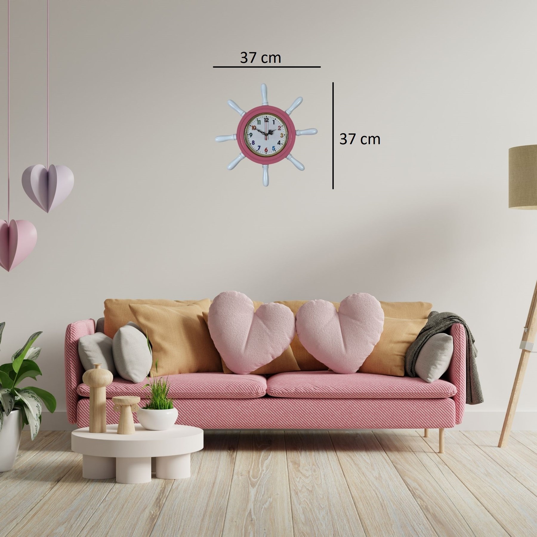 Candy Pembe Kavelalı Dümen Duvar Saati
