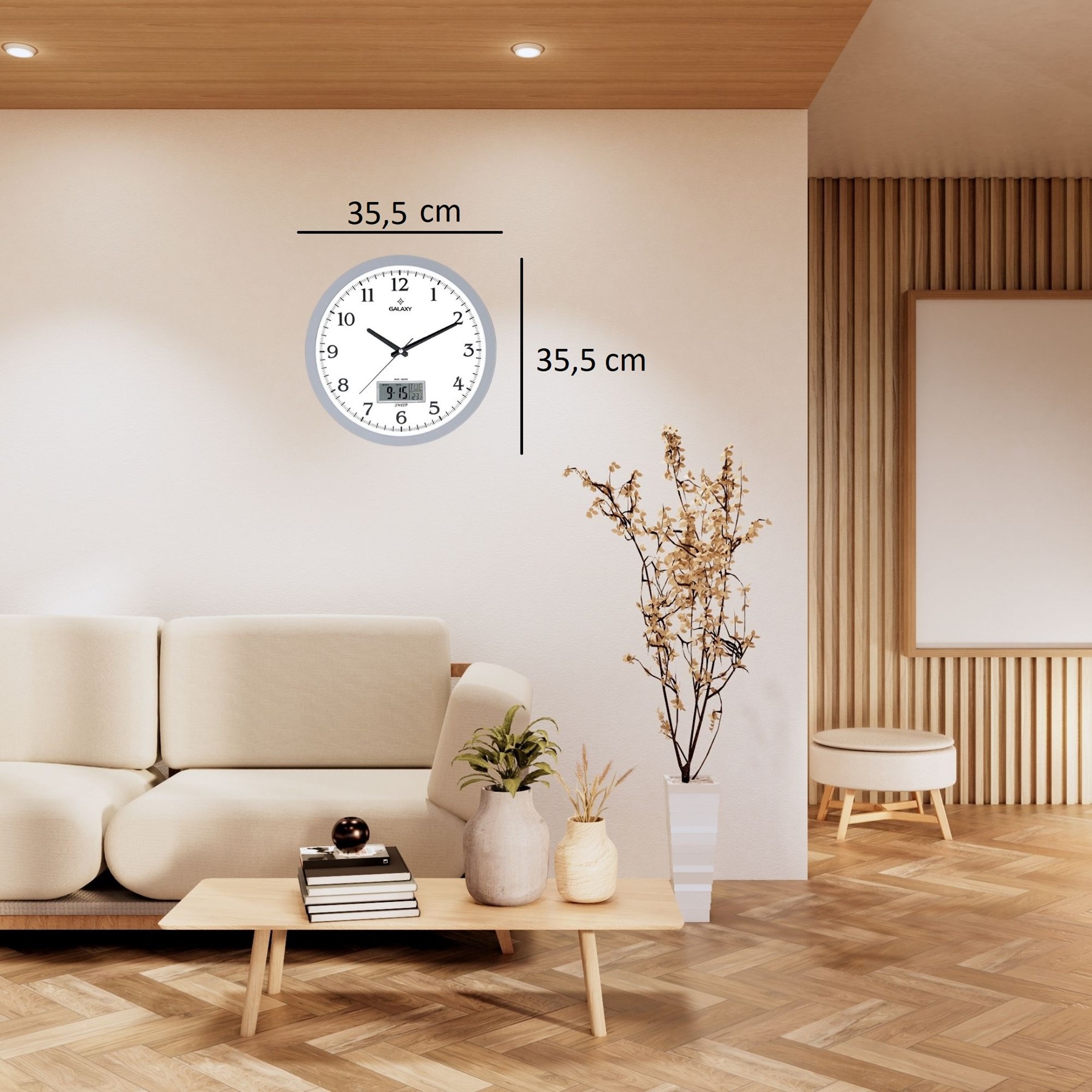 Krom Tarih Ölçer 35,5 Cm Duvar Saati