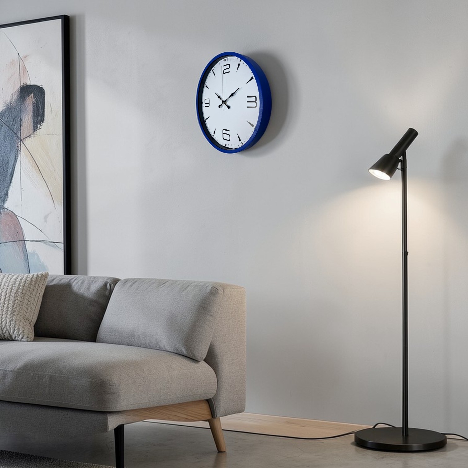 Lacivert Çerçeveli Beyaz Kadran 36 Cm Duvar Saati