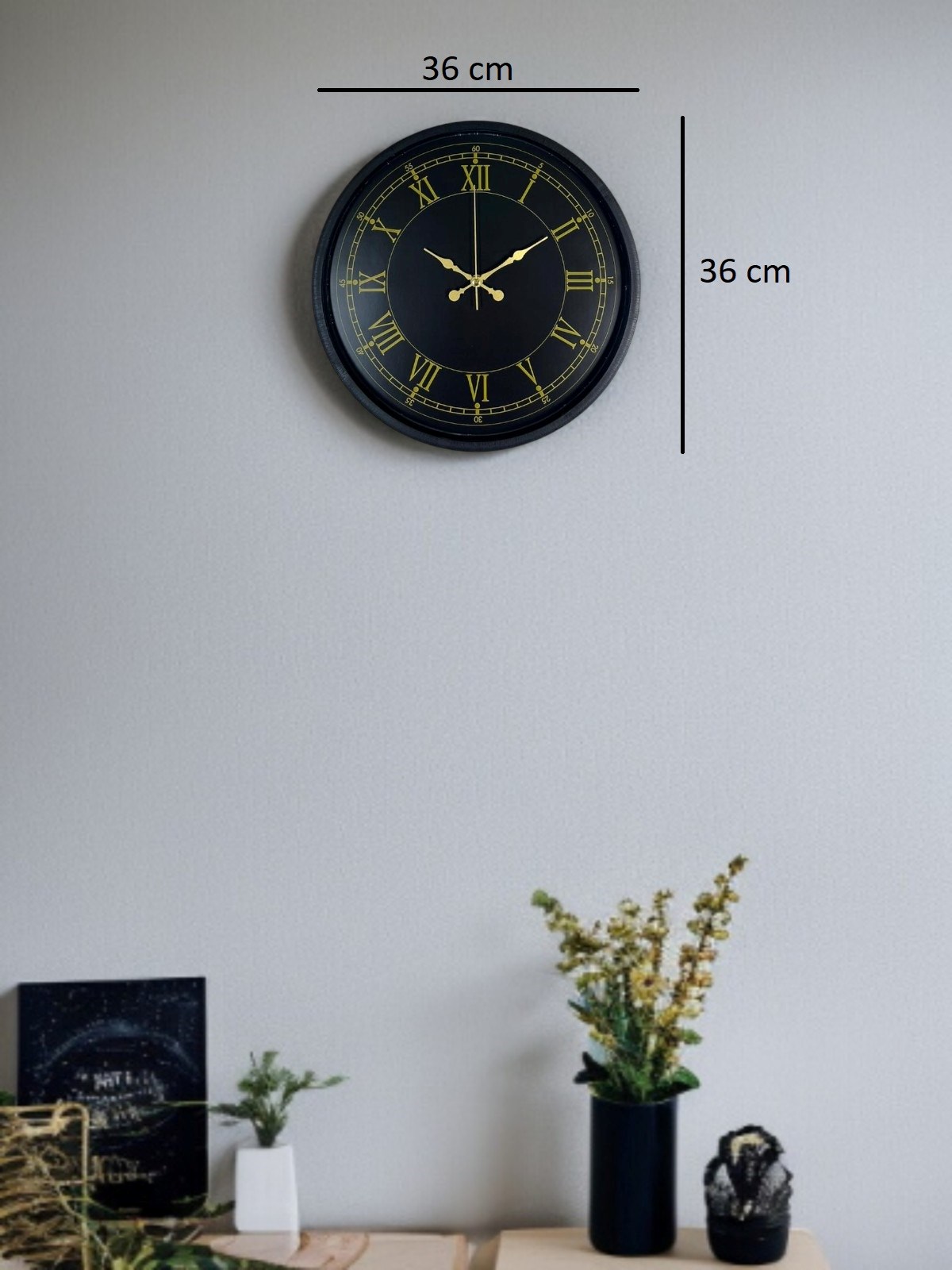 36 Cm Siyah Dekoratif Duvar Saati